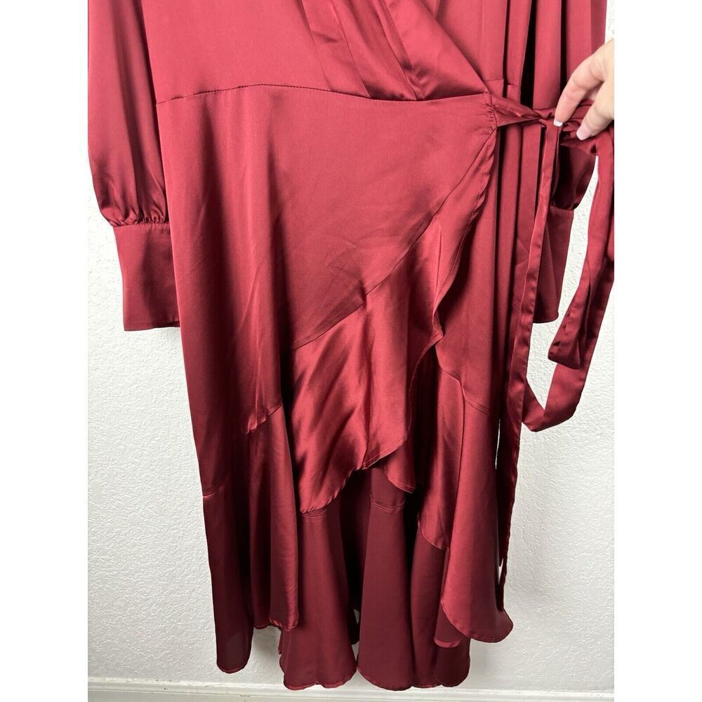 Eloquii Rose Satin Wrap Midi Dress - Picture 7 of 13